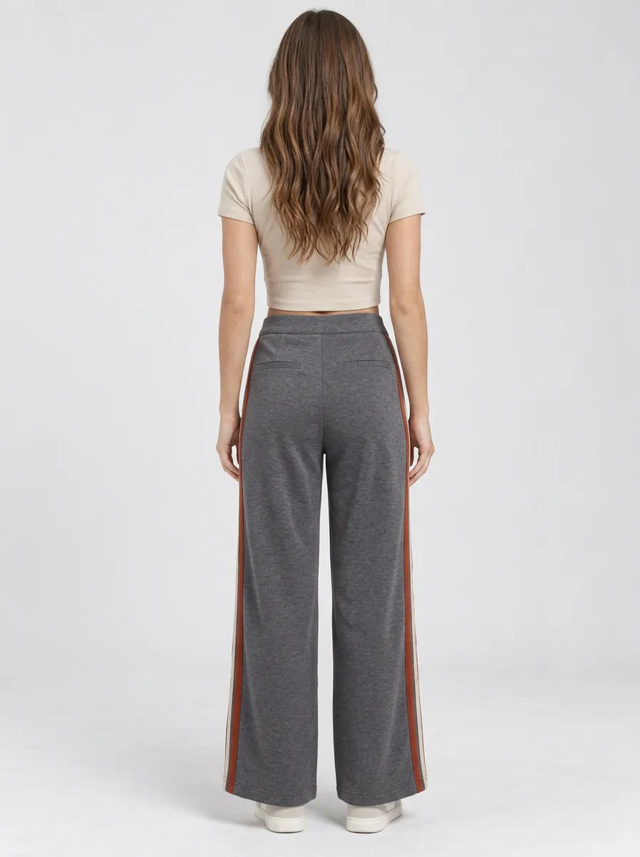 Women's High-Rise Darted Side-Stripe Wide-Leg Trousers