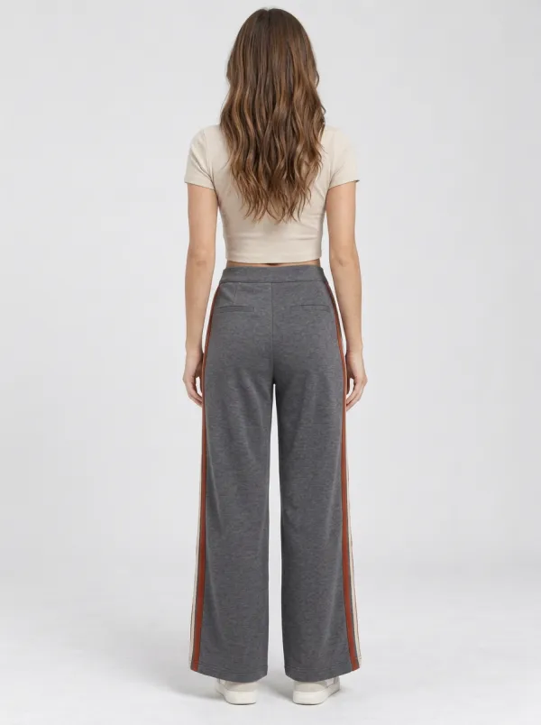Women's High-Rise Darted Side-Stripe Wide-Leg Trousers