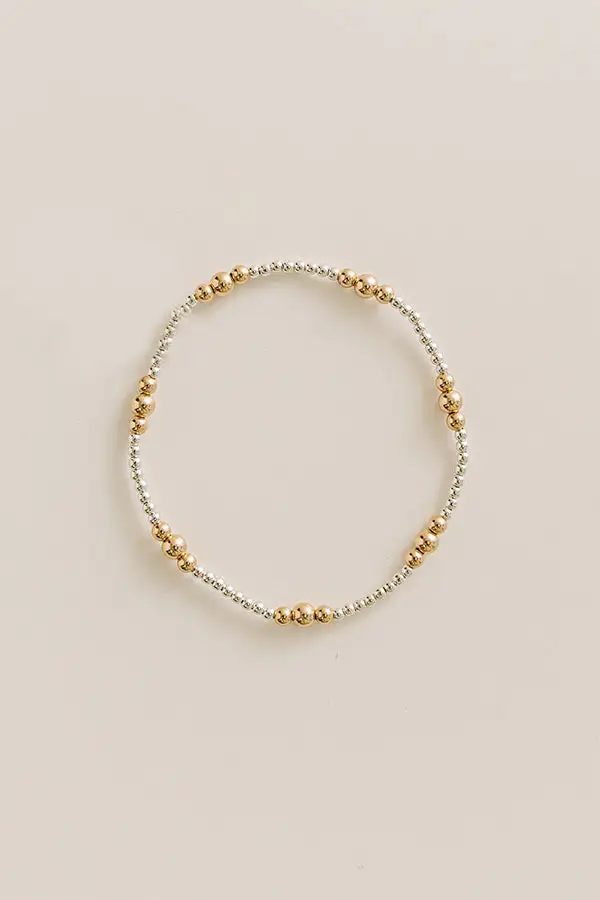 Beaded Mixed Metal Layered Minimal Sleek Stretch Bracelet