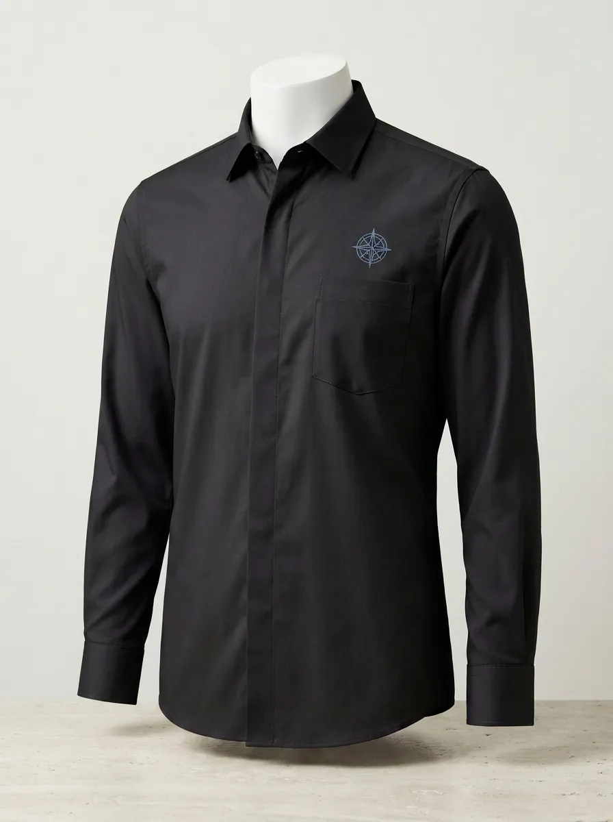 Men's Nautical Travel Compass Printed Non-Iron Cotton Shirt