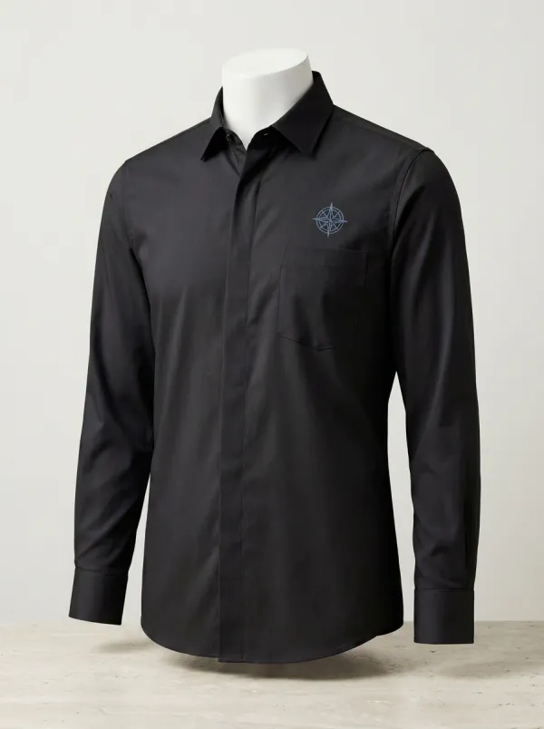 Men's Nautical Travel Compass Printed Non-Iron Cotton Shirt