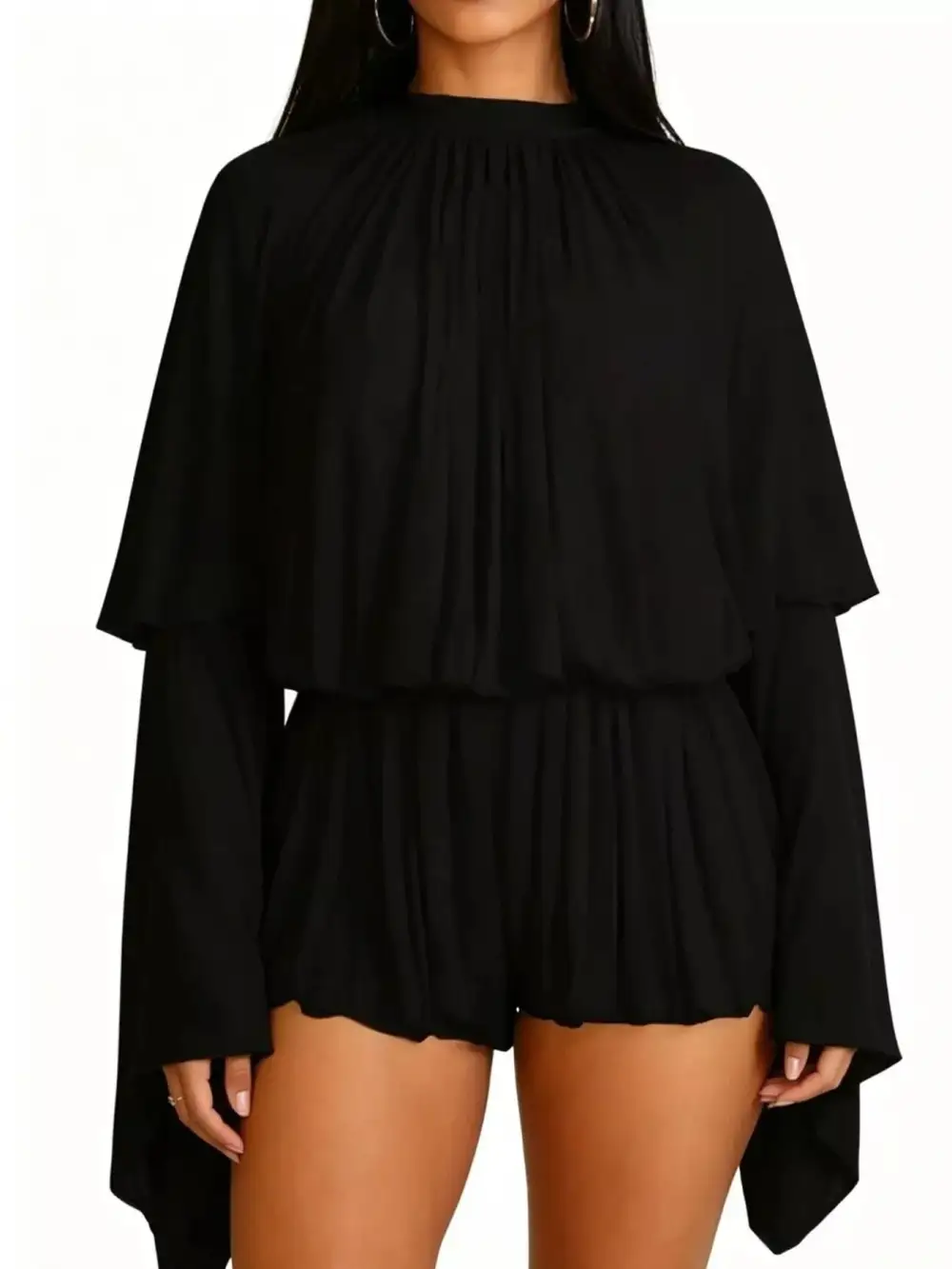 Pleated Long Sleeve Top and Skirt Set