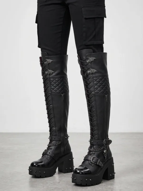 Modern Gothic Skull Bat Wing Style Women's Gothic Platform Boots