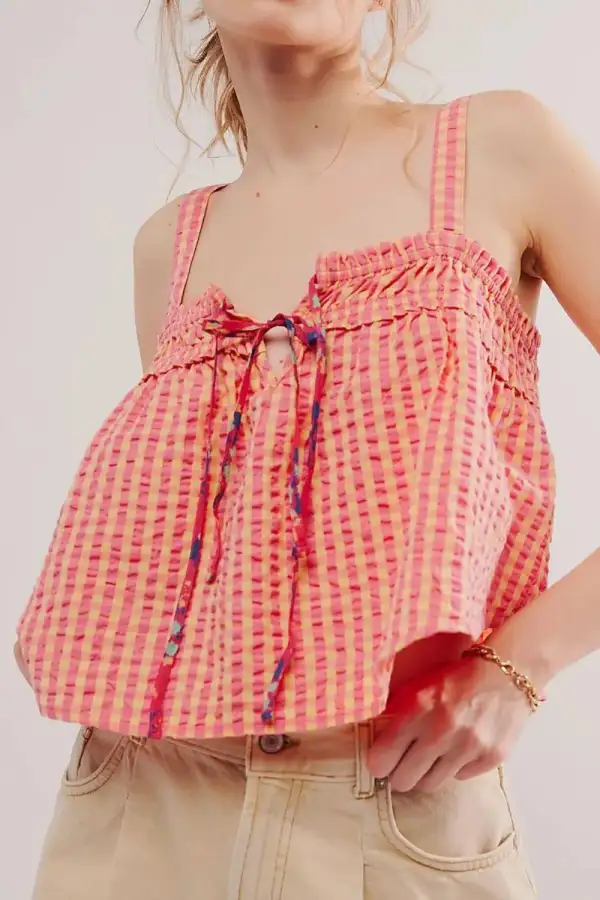 Tied Front Textured Square Neck Cami