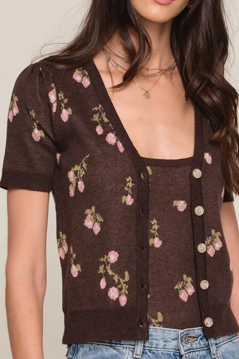 Floral Cropped Knit Cardigan