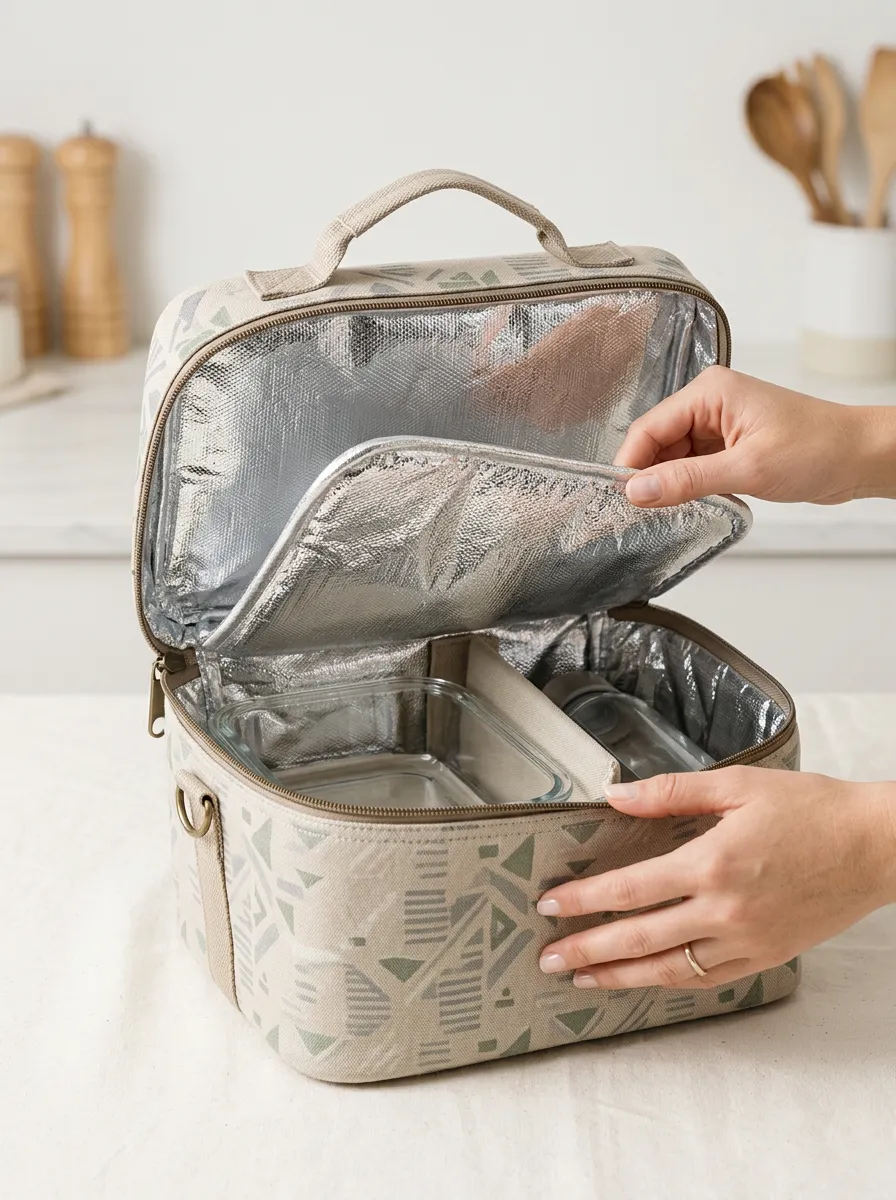 Geometric Pattern Insulated Printed Lunch Bag