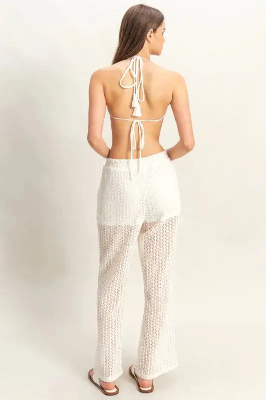 Crochet Bra and Drawstring Pants Set