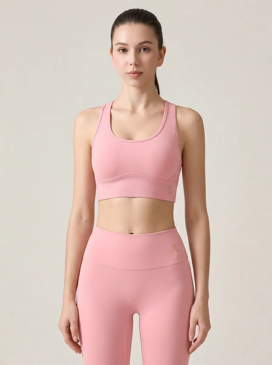 Women's Floral-Embroidered Scoop-Neck Racerback Ribbed Wide-Band Sports Bra