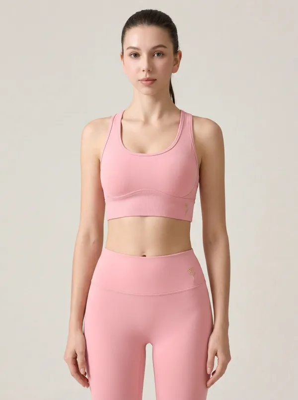 Women's Floral-Embroidered Scoop-Neck Racerback Ribbed Wide-Band Sports Bra