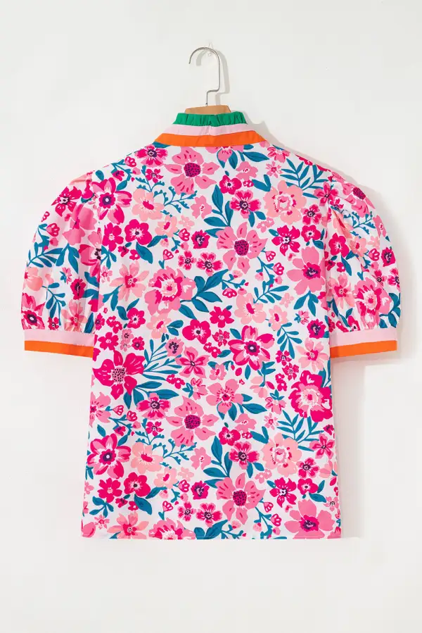 Everyday Striped Floral Short Sleeve Blouse