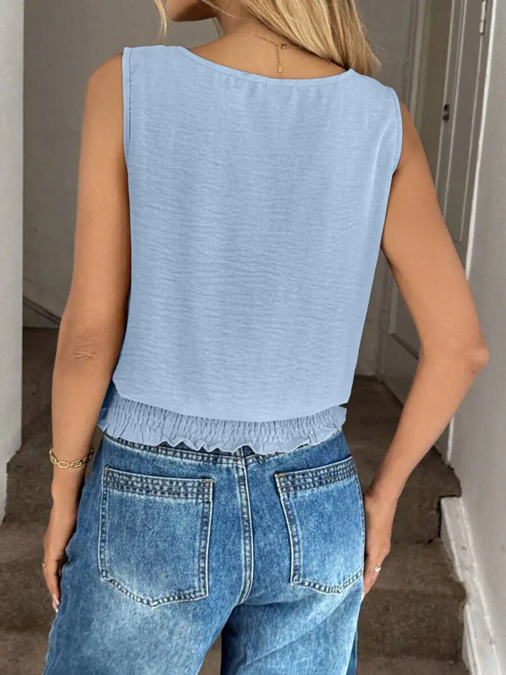 Round-Neck Smocked Tank Top