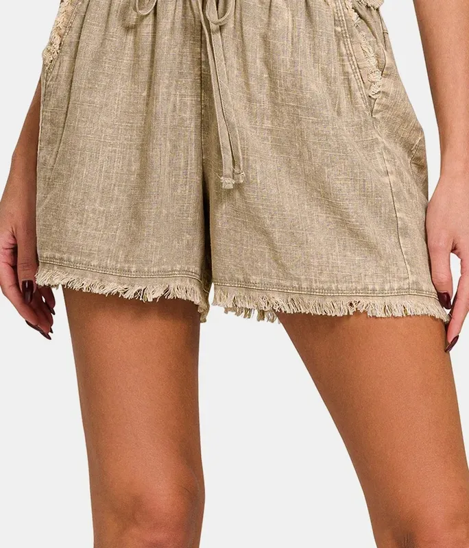 Washed Linen Drawstring Shorts
