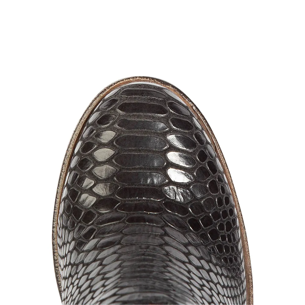 Faux-Leather Snakeskin-Print Zip-Up Round-Toe Ankle Boots