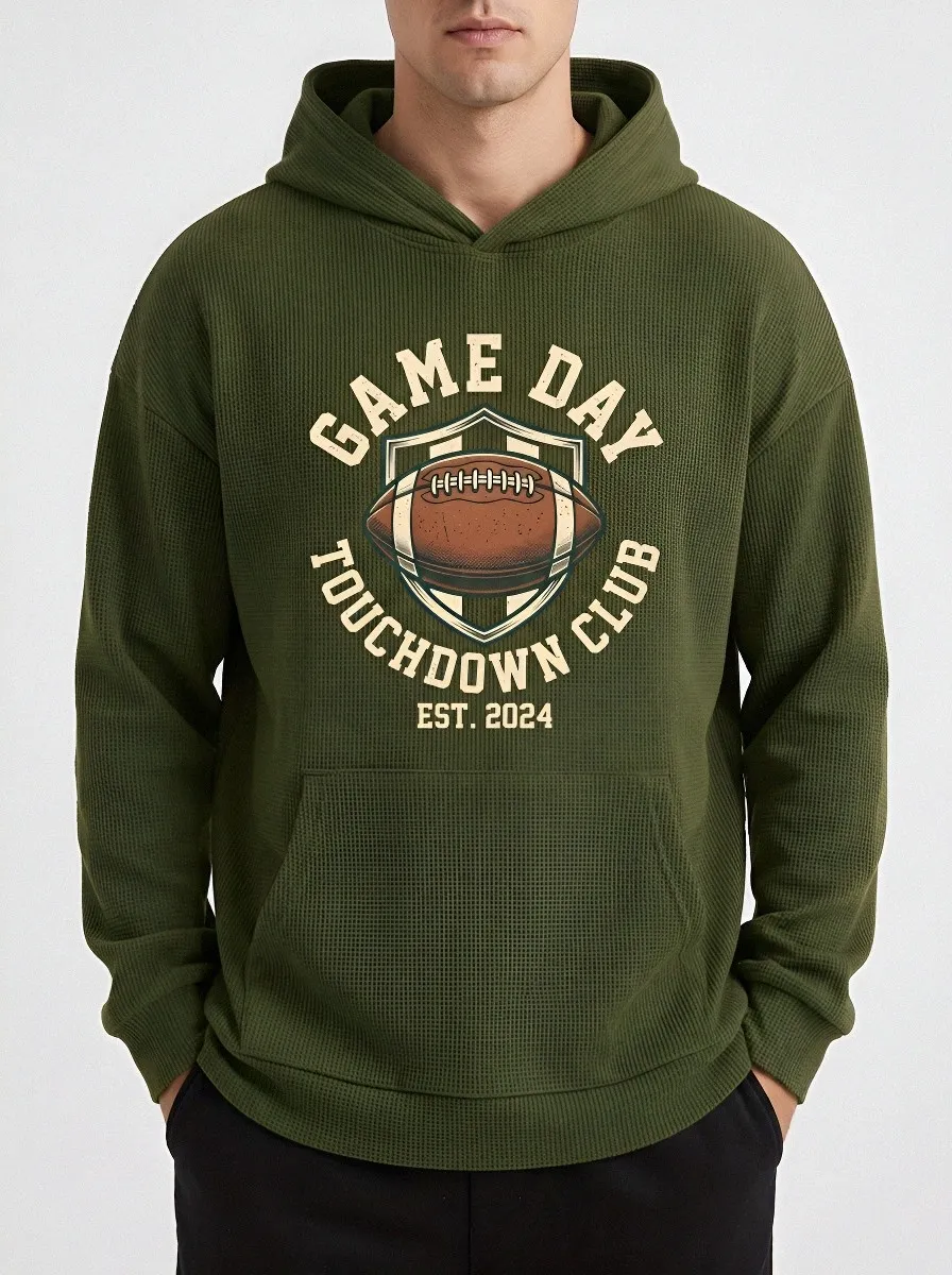 Men's American Football Game Day Touchdown Club Printed Waffle Hoodie