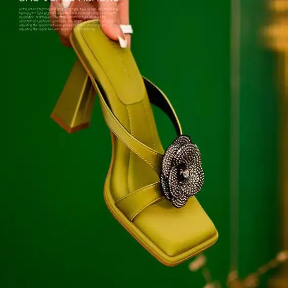 Floral Detail Block Heel Slide Sandals