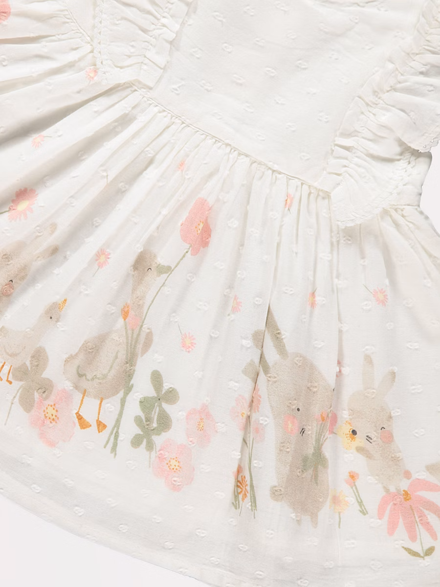 White Bunny Border Dress detail 1