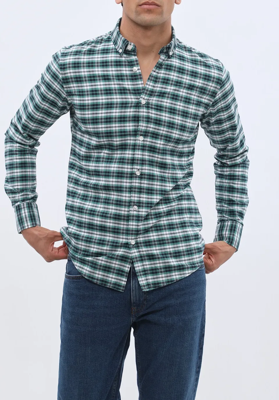 Refined Oxford Checked Long Sleeve Men's Button Down Shirt