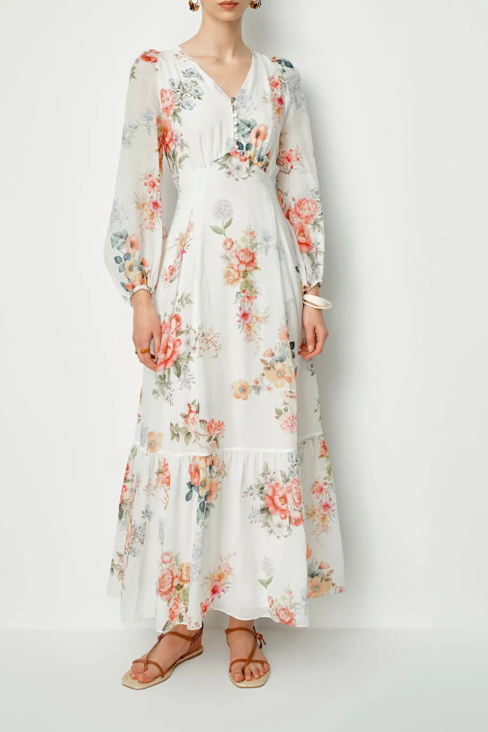 Long Sleeve Floral Lyocell Maxi Dress