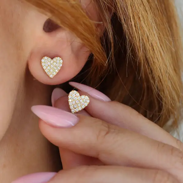 Heart Diamond Stud Earrings