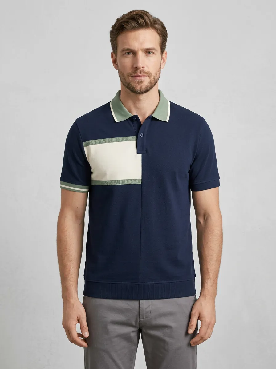 Men's Classic Relaxed Fit Colorblock Printed Polo Shirt