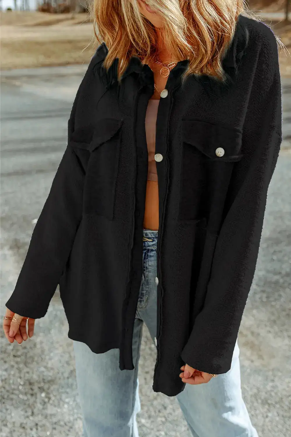 Button Front Pocketed Casual Jacket