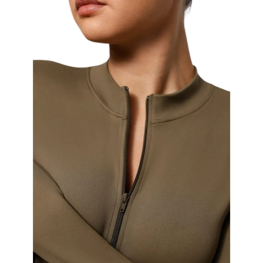Zip Front Long Sleeve Thong Bodysuit