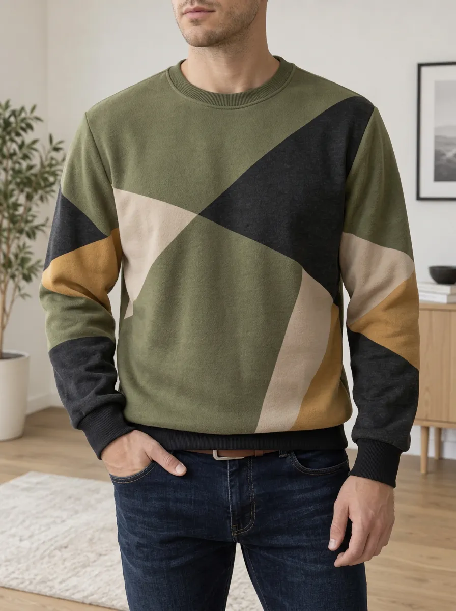 Men's Multi-Color Geometric Crewneck Sweatshirt