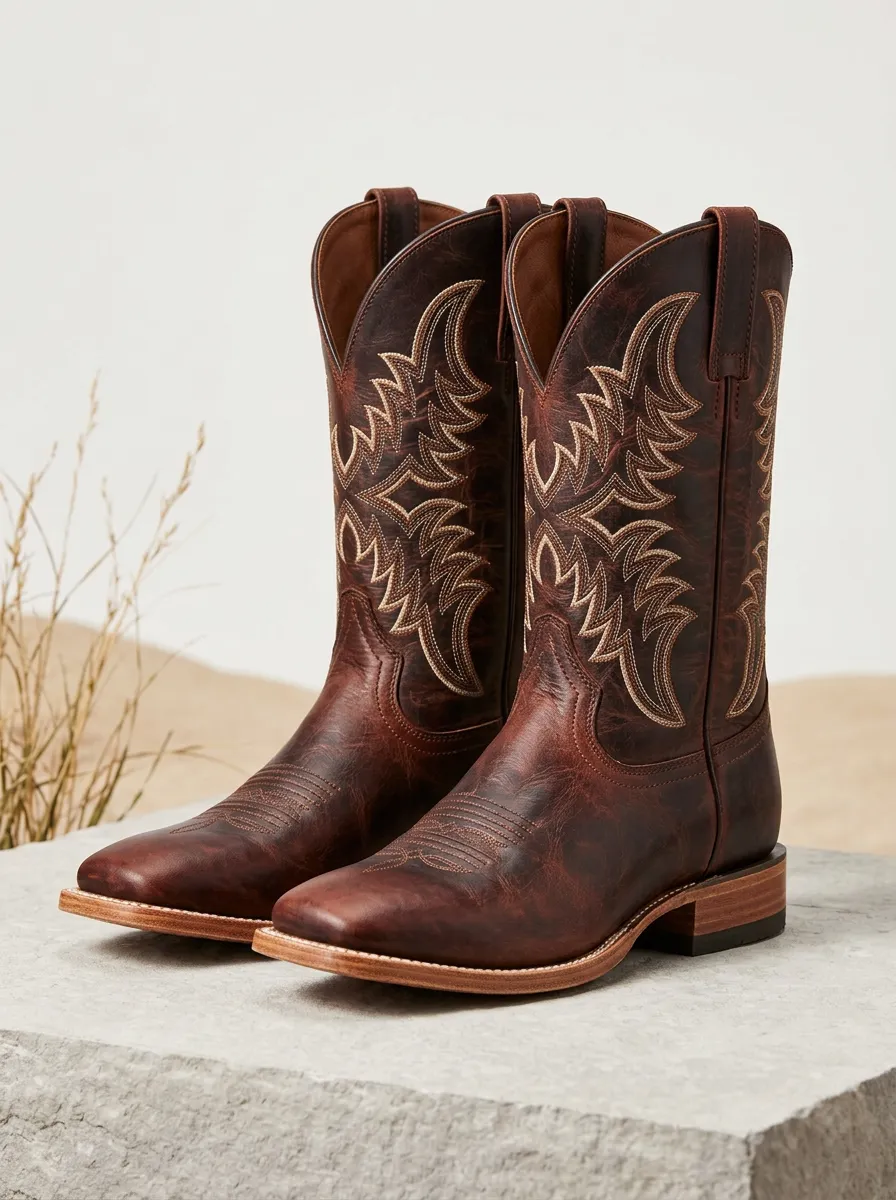 Outlaw-Inspired Embroidered Leather-Look Edit Men's Western Cowboy Boots