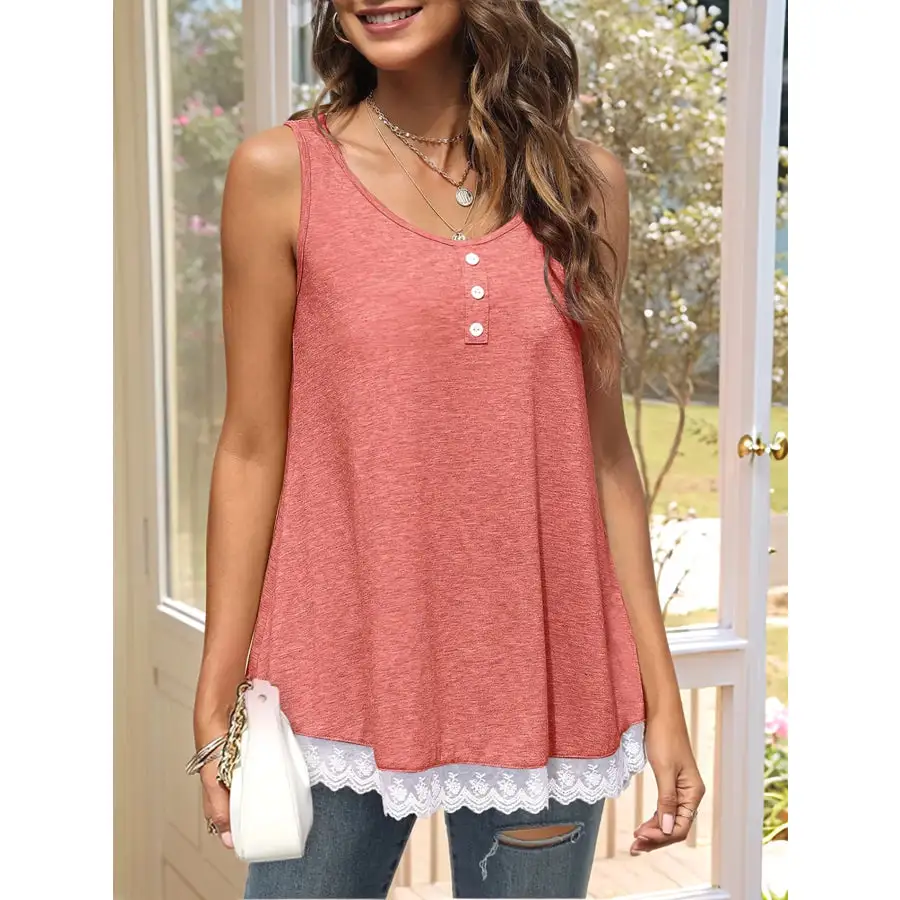 Lace Trim Wide Strap Tank Top