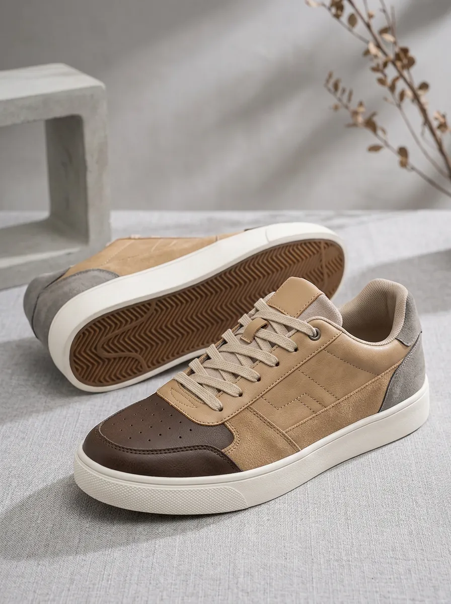 Men's Casual Two-Tone Suede Leather Colorblock Sneakers
