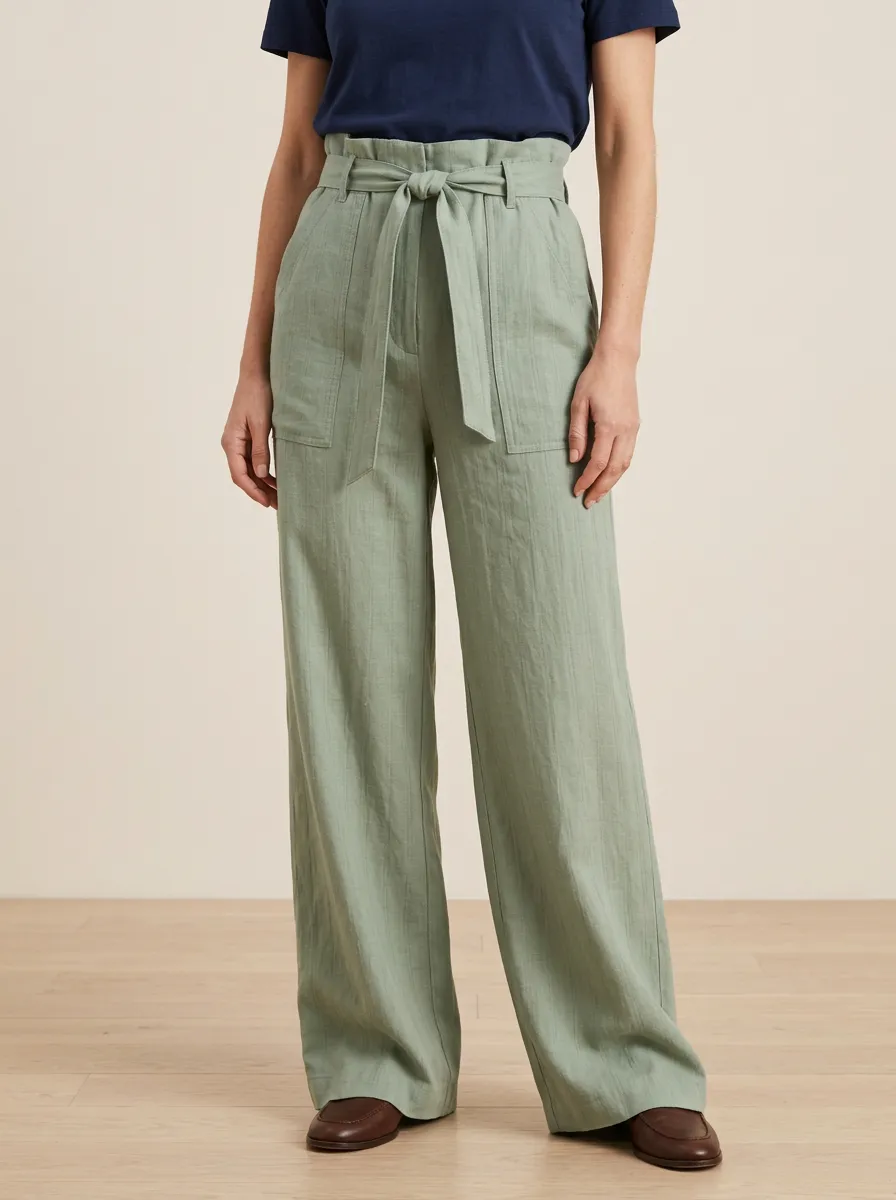 Modern Belted High Rise Wide Leg Pants
