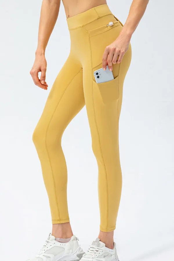 Slim Fit High Waist Long Sports Pants With Pockets