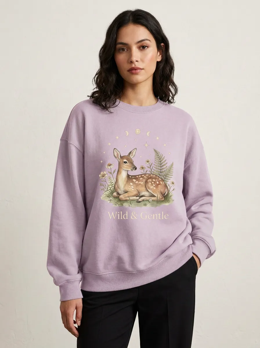 Women's Nature Wild & Gentle Deer Floral Graphic Sweatshirt