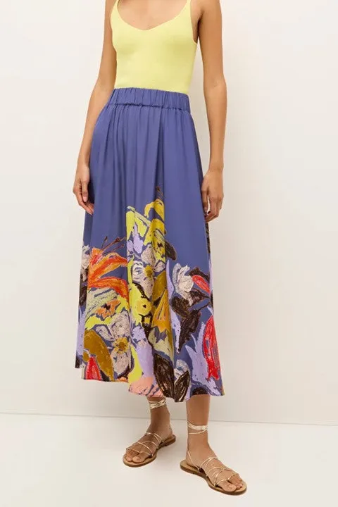 Purple Watercolor Floral A-Line Midi Skirt