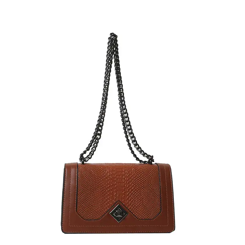 Snake Print Shoulder Crossbody Chain Square Bag