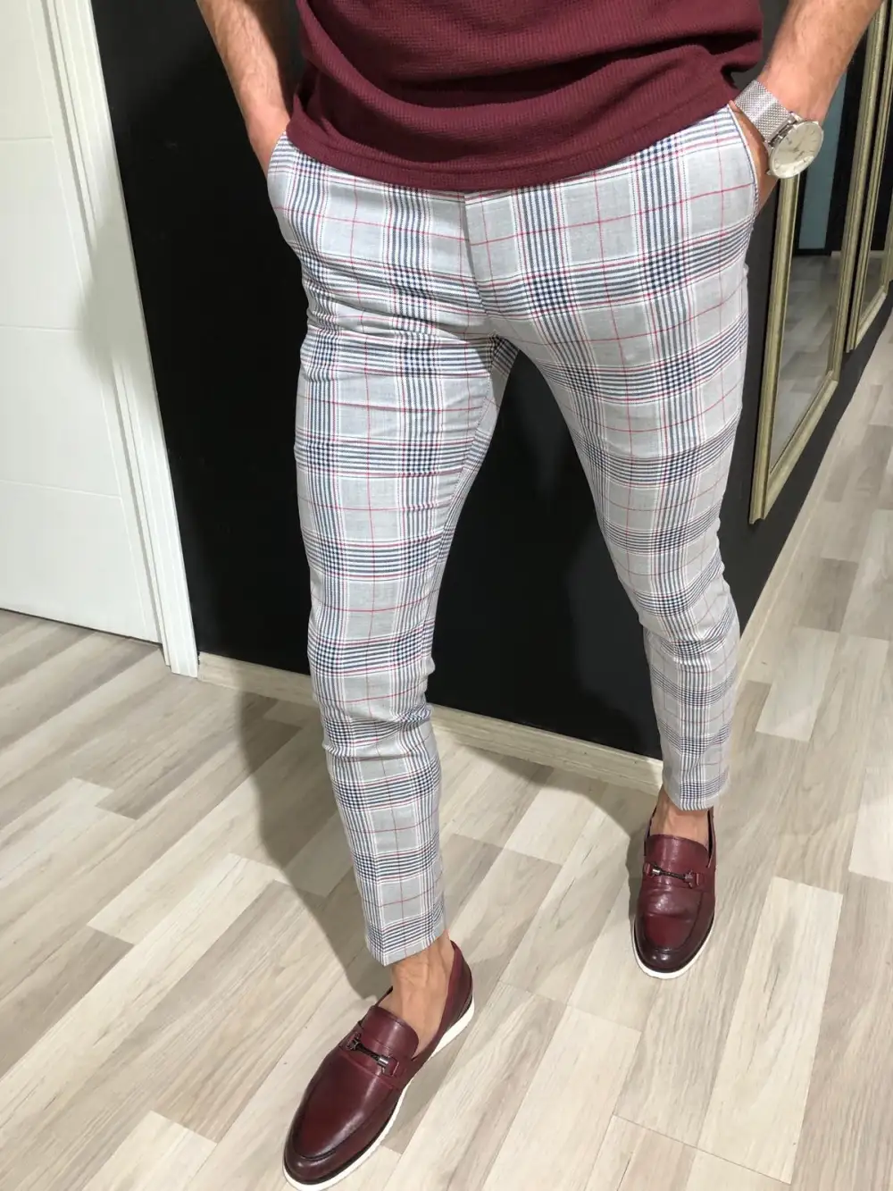 Modern Classic Slim Fit Plaid Tailored Trousers