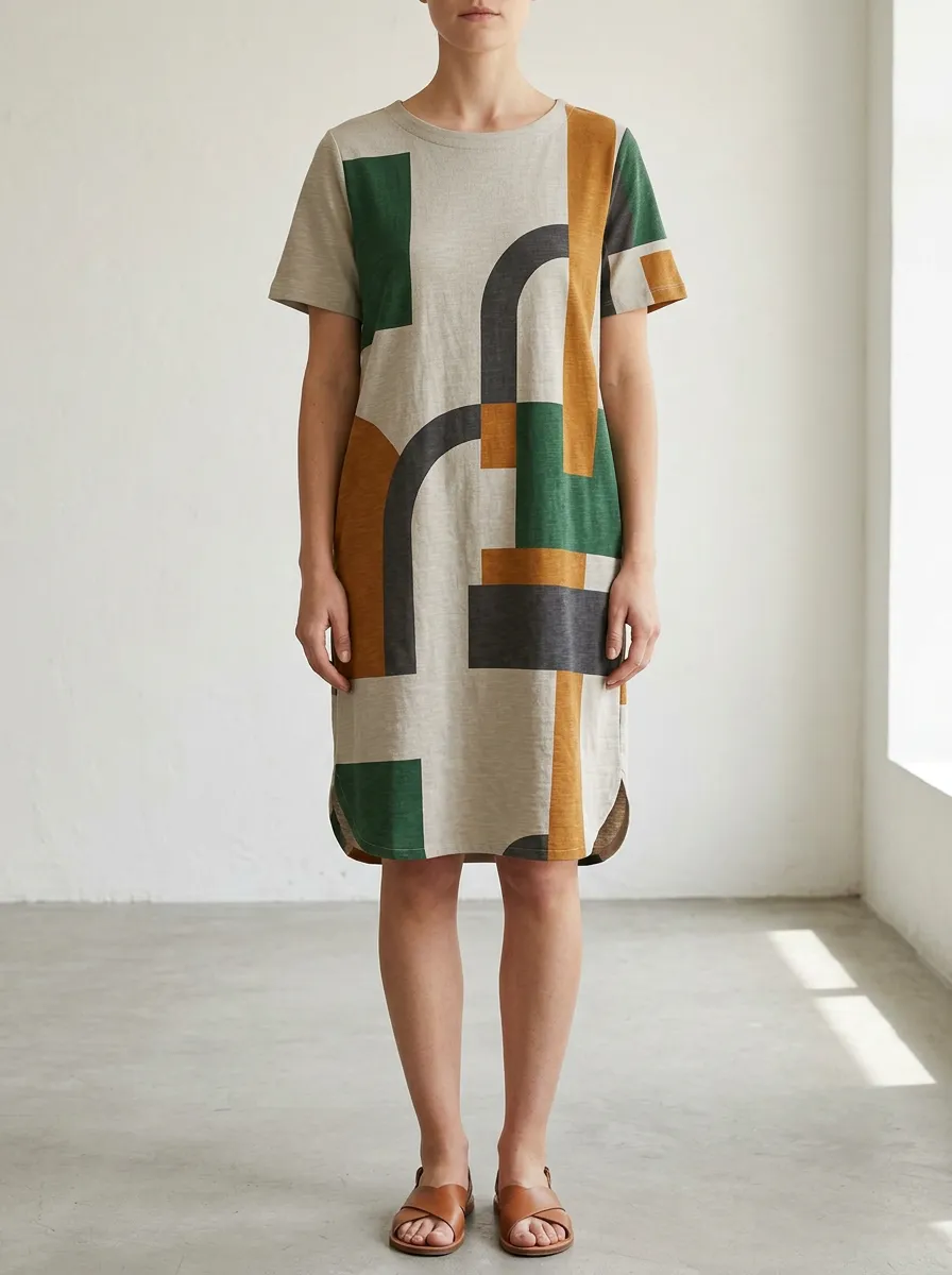 Women's Side-Slit Geometric Print Shift Dress