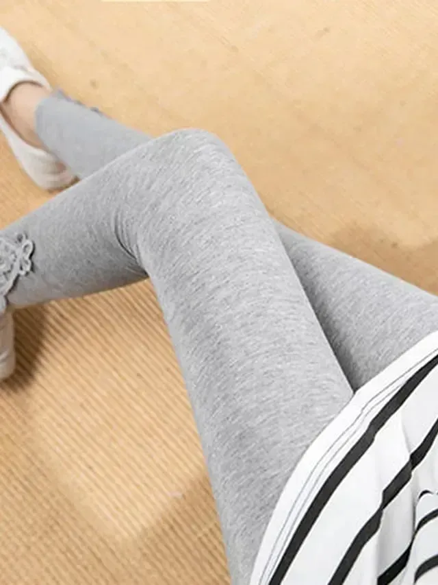 Women's Leggings Black White Grey Fashion Casual Daily Lace Ankle-Length Tummy Control Solid Colored L XL 2XL 3XL 4XL