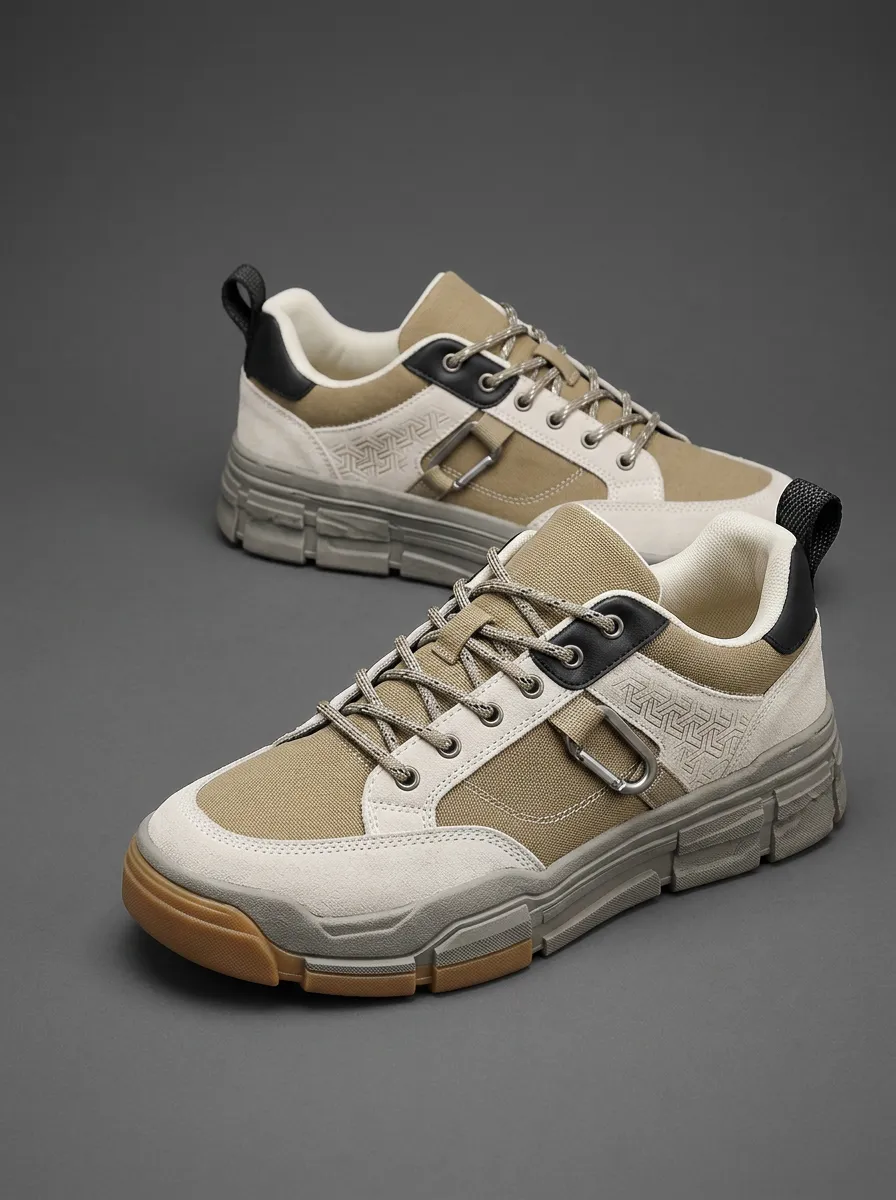 Men's Geometric Pattern Buckle Detail Patterned Skate Shoes