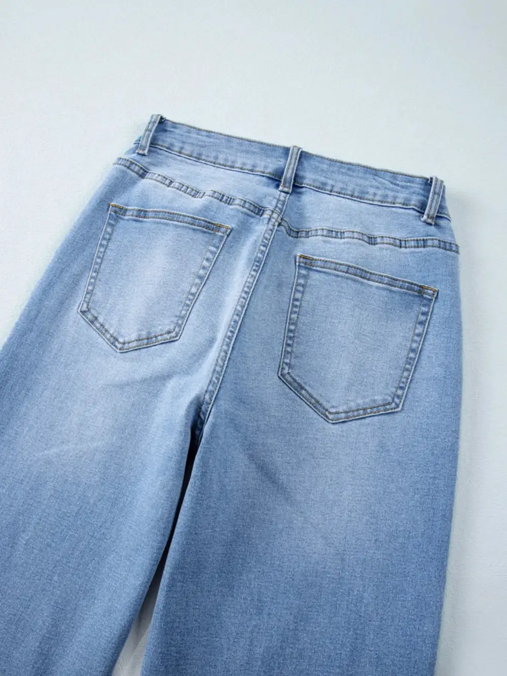 Versatile High Waist Wide Leg Washed Denim Jeans
