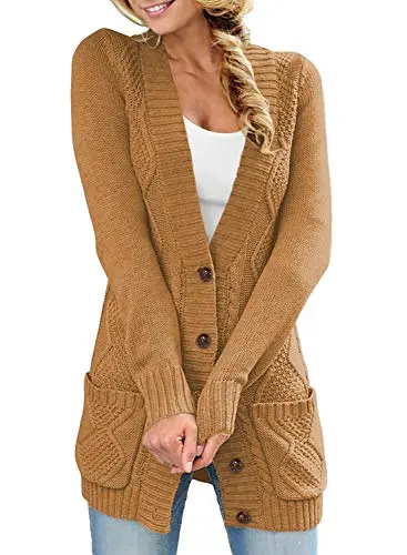Women Open Front Cardigan Sweater Button Down Knit Sweater Coat