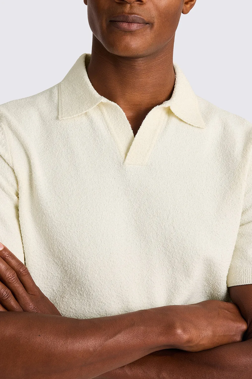 Men's White Cotton Loop-Knit Polo Shirt