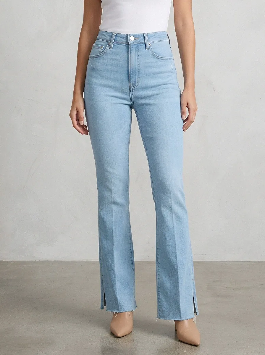High-Waist Split-Hem Women's High-Waist Stretch Flare Jeans