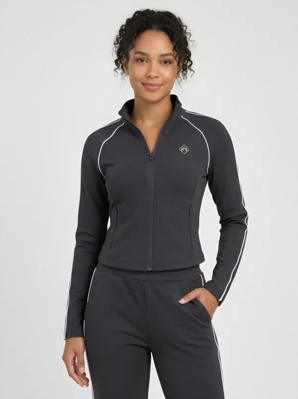 Women's Athletic Fitness Navy Blue Striped Tracksuit Set