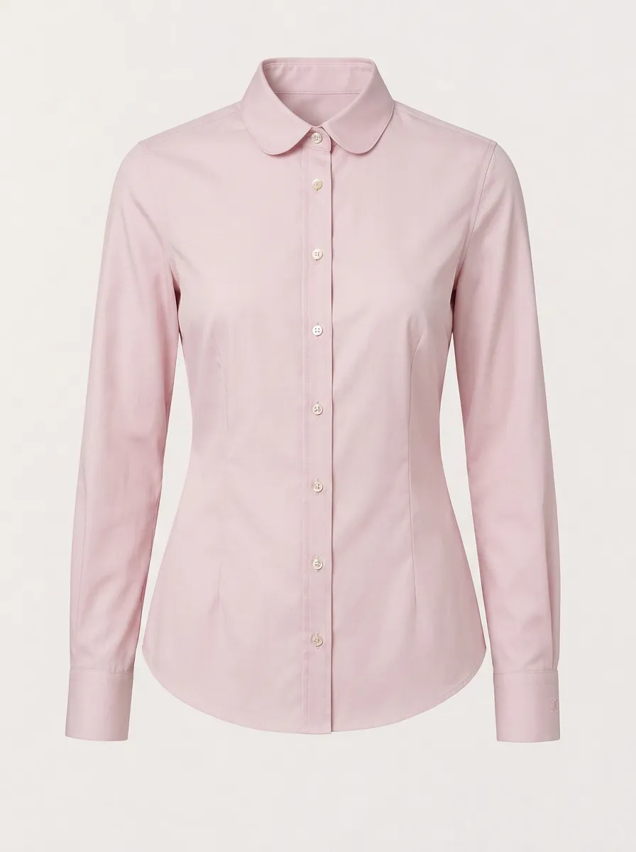 Women's Button Up Shirt Pink Peter Pan Collar Long Sleeve