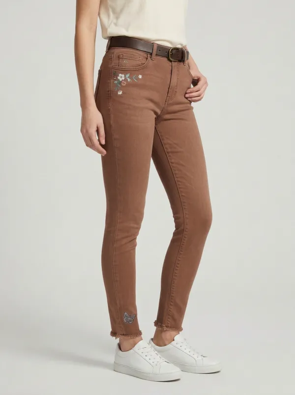 Women's Floral Butterfly Nature Embroidered Graphic Slim Jeans