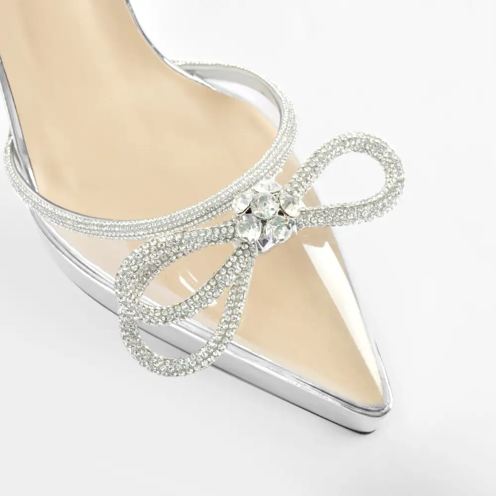 Rhinestone Pointed Toe Low Platform Chunky Heel Pumps