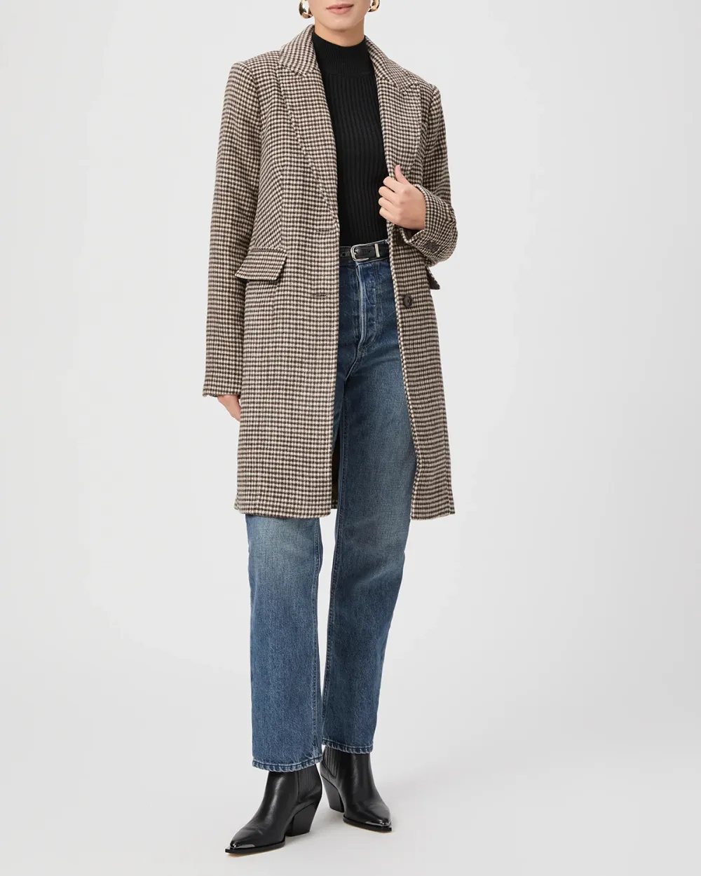 Chocolate Brown Houndstooth Wool Blend Coat