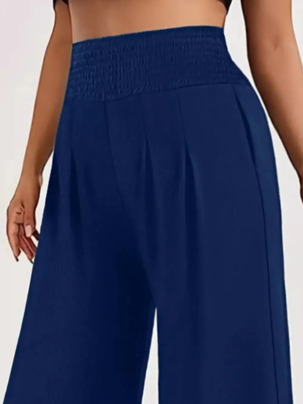 Wide Leg High Waist Smocked Waist Pocketed Pants
