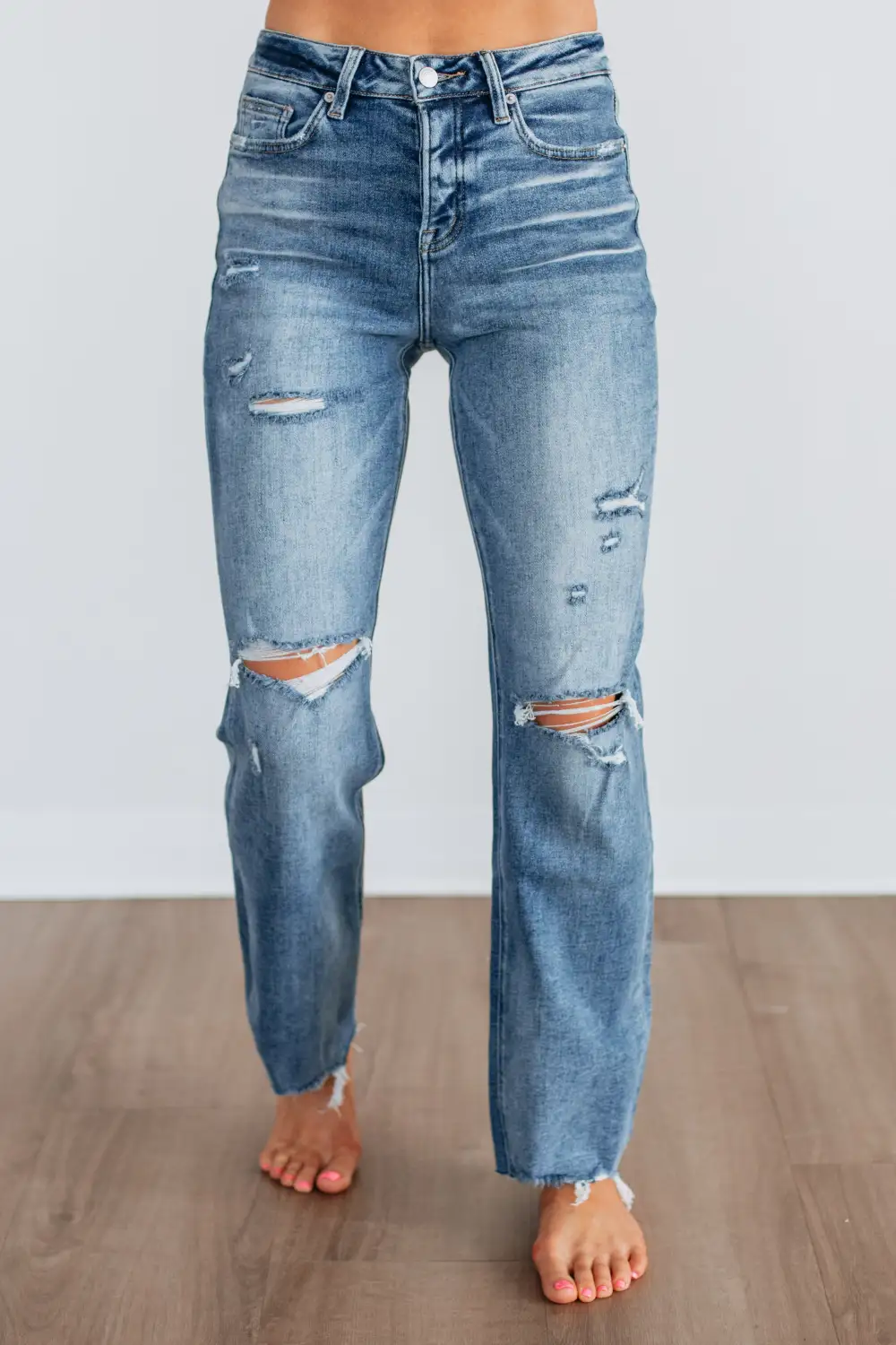 Women's High Rise Straight Leg Button Fly Jeans